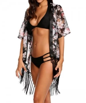 Cover-Ups Women's Summer Classic Striped Printed Beachwear Bikini Swimwear Cover Up - B-black - CL182I378I7