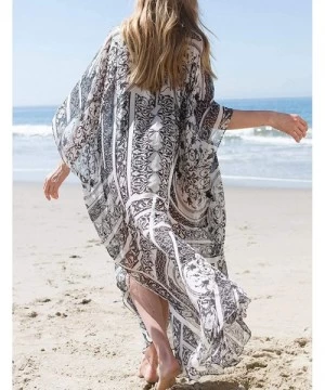 Cover-Ups Women Bathing Suit Cover Up Ethnic Print Kaftan Beach Maxi Dresses - Print 12 - CN18NECAXUY