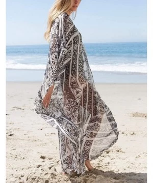 Cover-Ups Women Bathing Suit Cover Up Ethnic Print Kaftan Beach Maxi Dresses - Print 12 - CN18NECAXUY