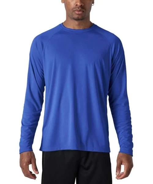 Rash Guards Men's Sun Protection T-Shirt UPF 50+ UV Long Sleeve Moisture Wicking Performance Athletic Shirt - Bright Blue - C...