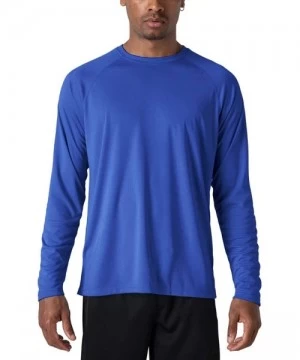 Rash Guards Men's Sun Protection T-Shirt UPF 50+ UV Long Sleeve Moisture Wicking Performance Athletic Shirt - Bright Blue - C...