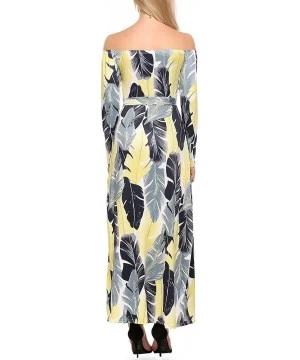 Cover-Ups Women's Sexy Off Shoulder Floral Print High Split Overlay Long Beach Dress - Yellow - CE182GI0QG0