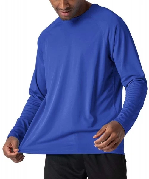 Rash Guards Men's Sun Protection T-Shirt UPF 50+ UV Long Sleeve Moisture Wicking Performance Athletic Shirt - Bright Blue - C...