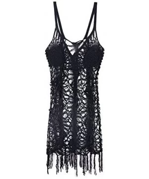 Cover-Ups Womens Sexy Lace Bathing Suit Handmade Crochet Tassel Bikini Cover Up Swimwear Summer Beach Dress - Black2 - CG185H...