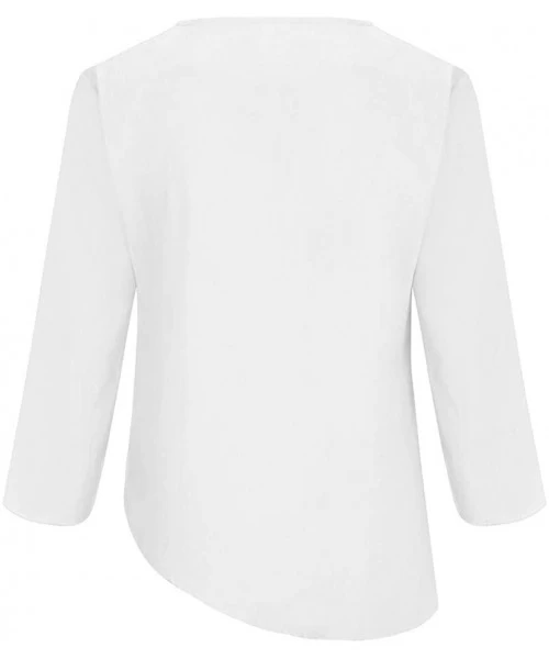 Rash Guards Plus Size Women V-Neck Pure Color Middle Sleeve Button T-Shirts Tops Blouses - White - CR18T590W22