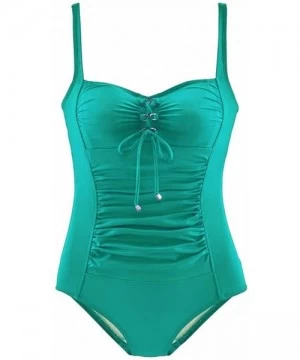 One-Pieces Women's Vintage Lace Up One Piece Swimsuits Monikini Tummy Control Swimwear - Green - C118GY9QLRO