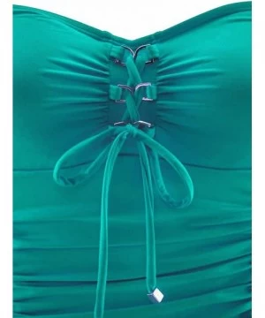 One-Pieces Women's Vintage Lace Up One Piece Swimsuits Monikini Tummy Control Swimwear - Green - C118GY9QLRO