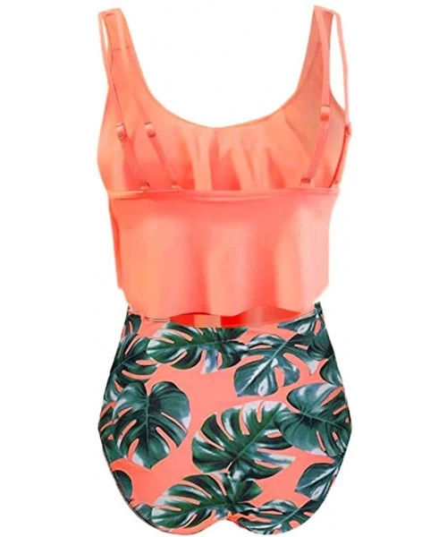 Sets Women Swimwear Bikini Set-Two Piece Plus Size Sexy Backless Halter Floral Printed Beachwear Swimsuit - G-orange - CR194W...