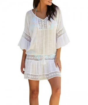 Cover-Ups Womens Swimsuit Coverups Plus Size Tribal Aztec 3/4 Sleeve Ruffle Pleated Midi Dress Lace Crochet Bathing Suit Cove...