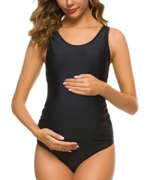 One-Pieces Women One Piece Maternity Shirred Tank Swimsuits Vintage Ruched Swimwear Plus Size Pregnancy Beachwear A Pure Blac...