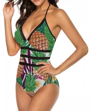 One-Pieces Pink Flower Tropical Plant Pineapple Women'S One-Piece Bikini Swimsuit Bandeau Tie - Color2 - CE199GWXYT7