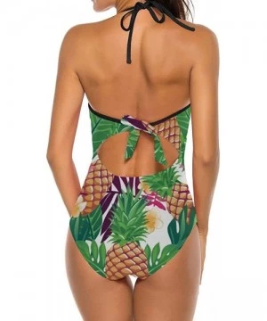 One-Pieces Pink Flower Tropical Plant Pineapple Women'S One-Piece Bikini Swimsuit Bandeau Tie - Color2 - CE199GWXYT7