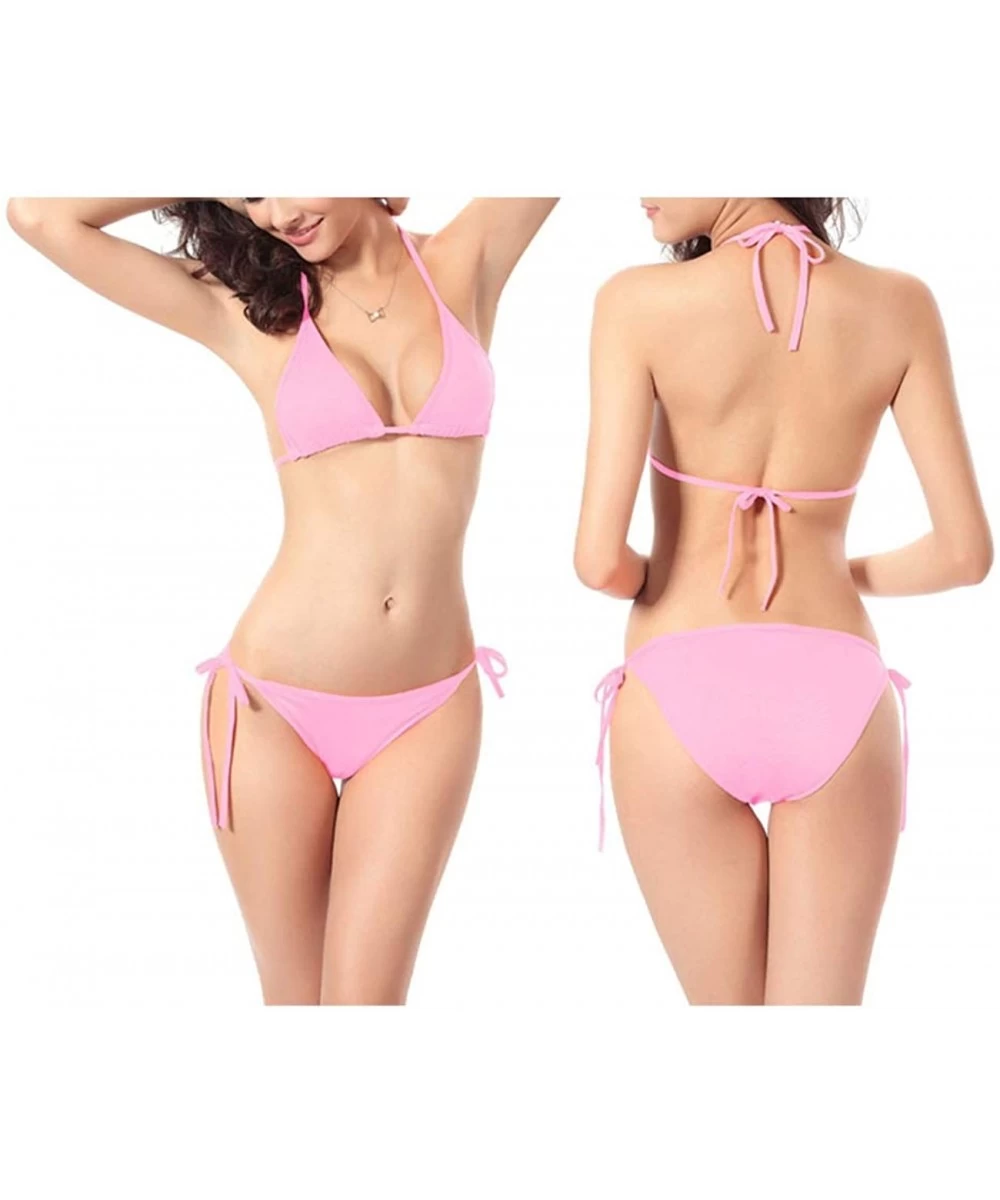 Sets Women Sexy Bikini Set Push Up Non Padded Swimwear Swimsuit Bathing Beachwear Two Piece One Size Stretch Style5_pink - C3...