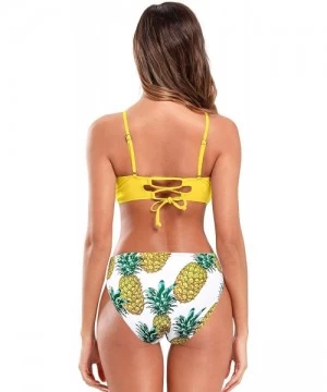 Sets Women's V Neck Lace up Bikini Set Floral Print Bottom Two Piece Swimsuits - Yellow - CC18ZRWM5X5