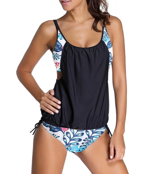 Sets Womens Stripes Lined Up Double Up Tankini Top Sets Swimwear - Print Black-104 - CW18SGRZXU9