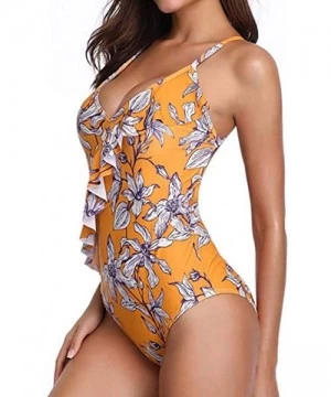 One-Pieces Casual Swimsuits for Womens Swimming Costume Padded Swimsuit Monokini Push Up Bikini Sets Swimwear - A-yellow - C7...