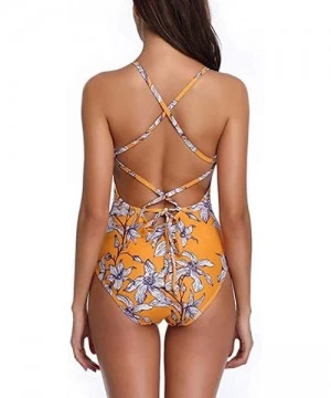 One-Pieces Casual Swimsuits for Womens Swimming Costume Padded Swimsuit Monokini Push Up Bikini Sets Swimwear - A-yellow - C7...