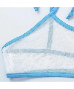 Sets Woman Sheer Mesh See-Through Bikini Swimsuit Bathing Suit Bra Top Mini Tie Side Thong Underwear - White&blue - C518WR8W9WH