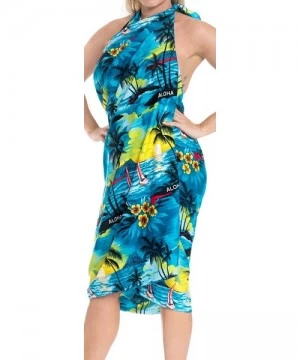 Cover-Ups Women's Plus Size Sarong Swimsuit Cover Up Beach Wear Hand Tie Dye B - Teal Blue_e418 - CN12O5JGPKR