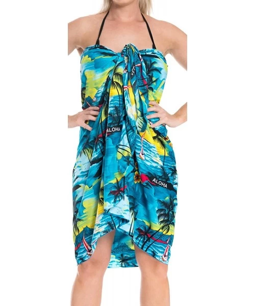 Cover-Ups Women's Plus Size Sarong Swimsuit Cover Up Beach Wear Hand Tie Dye B - Teal Blue_e418 - CN12O5JGPKR