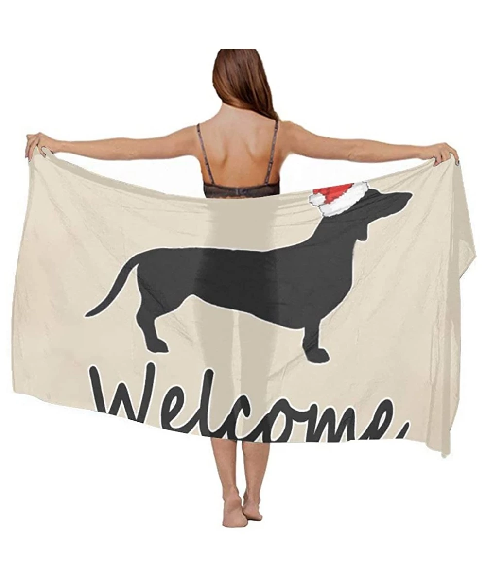 Cover-Ups Women Fashion Shawl Wrap Summer Vacation Beach Towels Swimsuit Cover Up - Christmas Dachshund & Santa Hat Welcome -...