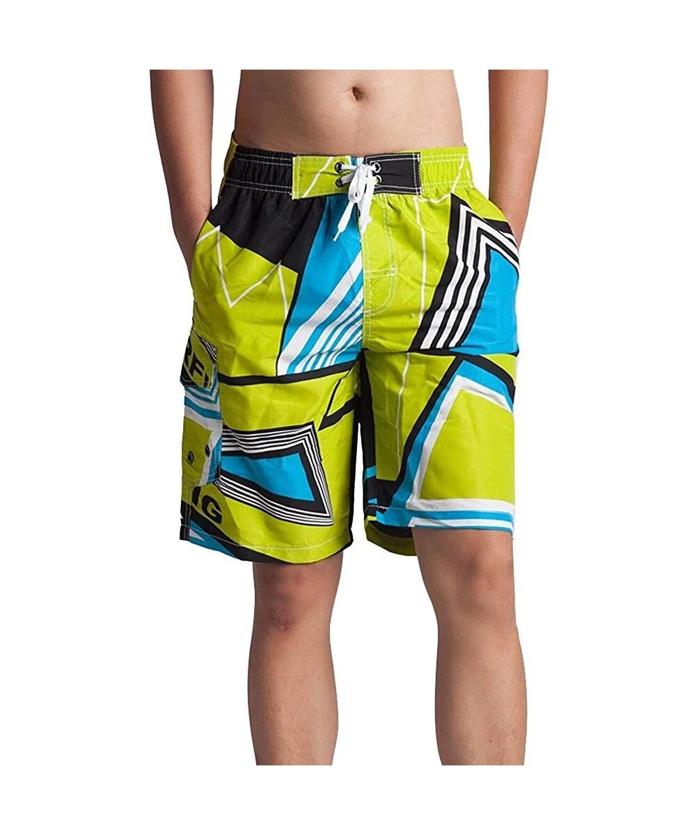 Trunks Men's Bathing Suits Beachwear Swim Trunks Quick Dry Striped With Side Pockets Mesh Lining - 1521green - C318QIHUH3L