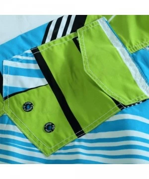 Trunks Men's Bathing Suits Beachwear Swim Trunks Quick Dry Striped With Side Pockets Mesh Lining - 1521green - C318QIHUH3L