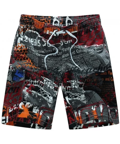 Board Shorts Mens Swim Trunks Summer Cool Quick Dry Board Shorts Bathing Suit with Side Pockets Red - Red - CS18NG8SO56