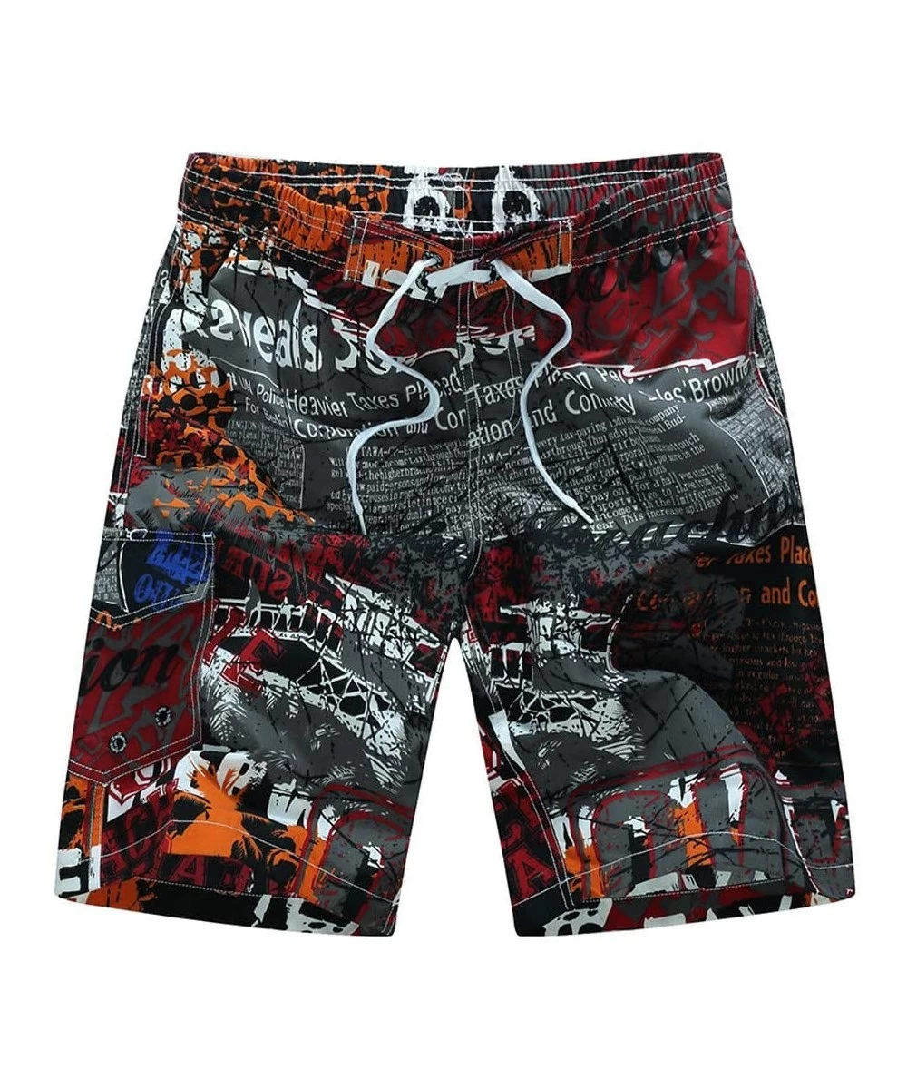 Board Shorts Mens Swim Trunks Summer Cool Quick Dry Board Shorts Bathing Suit with Side Pockets Red - Red - CS18NG8SO56