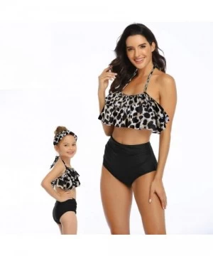 Sets 2Pcs Baby Girl Swimsuit High Waisted Bathing Suit Halter Neck Swimwear Women Bikini Sets for Family - Leopard - CR193ORTXLW