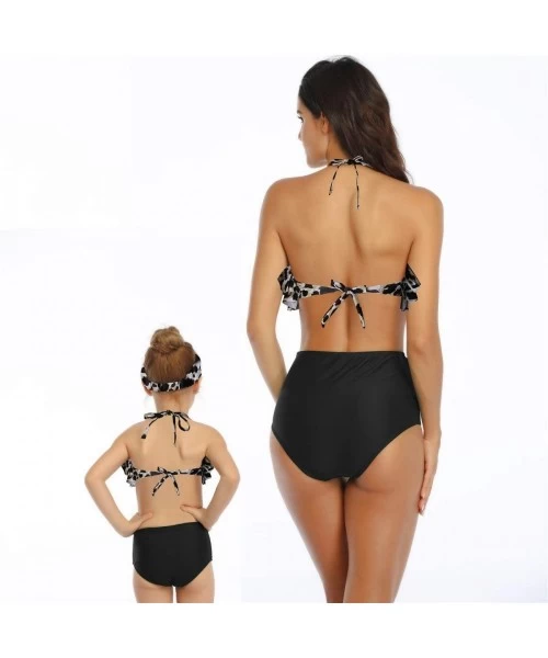 Sets 2Pcs Baby Girl Swimsuit High Waisted Bathing Suit Halter Neck Swimwear Women Bikini Sets for Family - Leopard - CR193ORTXLW