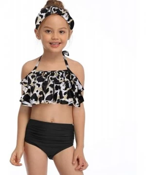 Sets 2Pcs Baby Girl Swimsuit High Waisted Bathing Suit Halter Neck Swimwear Women Bikini Sets for Family - Leopard - CR193ORTXLW