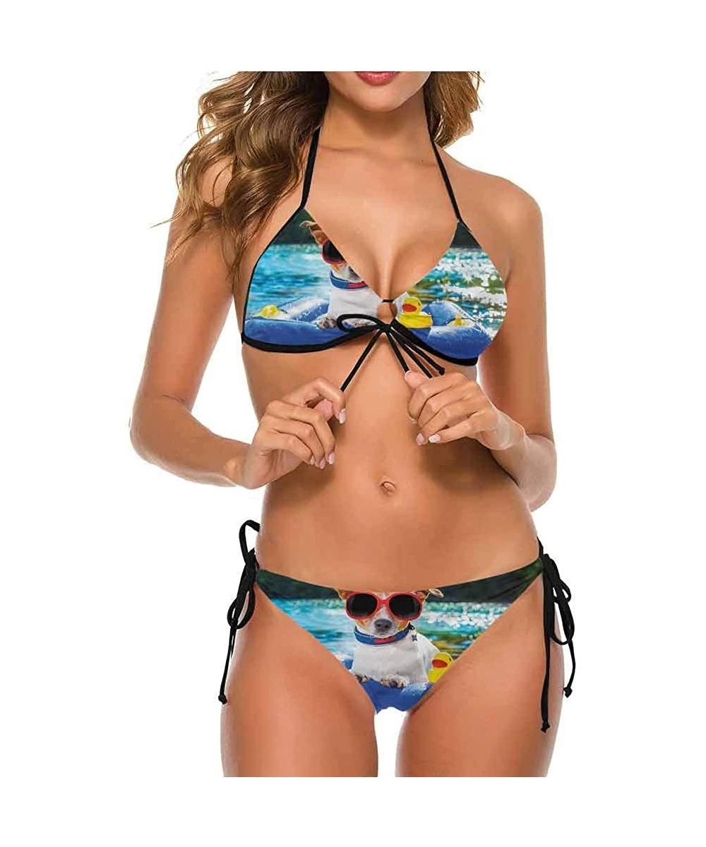 Bottoms Swimwear Women's Bikinis Funny- Hipster Animal Glasses Great on All Body Types - Multi 06-two-piece Swimsuit - CJ19E7...