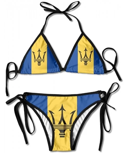 Sets Brazilian Flag Womenâ€s Sexy Harness Boxing Bikini String Bottom Bikini Set Padded Swimsuit - Barbados Flag - CB18C0UQ6LZ