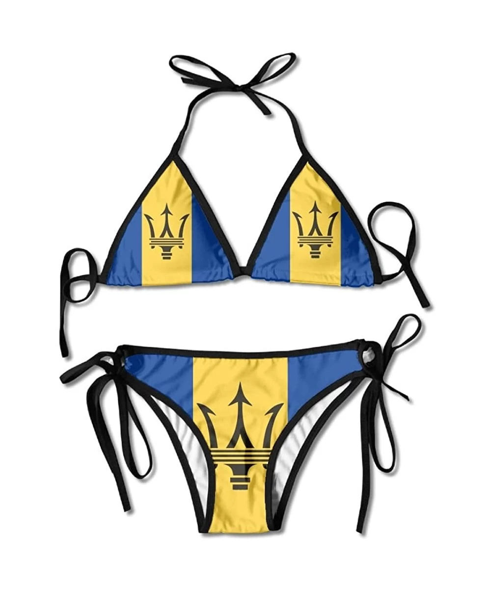 Sets Brazilian Flag Womenâ€s Sexy Harness Boxing Bikini String Bottom Bikini Set Padded Swimsuit - Barbados Flag - CB18C0UQ6LZ