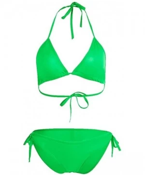 Bottoms Women's Sexy Solid Color Two Piece Padded Push Up with Tie Side Bottom Brazilian Swimsuit Bathing Suits - Green - CG1...