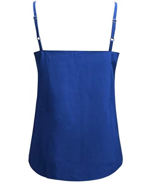 Tankinis Women Sexy Deep V Tops Scalloped Neckline Tank Tops - Blue - CA194X43Y7C