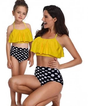 Tankinis Girls Women Flouncing Tankini Two Piece Family Matching Bathing Suits Mommy and Daughter Swimsuits - Yellow White Do...