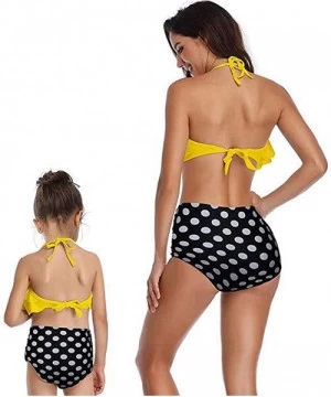 Tankinis Girls Women Flouncing Tankini Two Piece Family Matching Bathing Suits Mommy and Daughter Swimsuits - Yellow White Do...