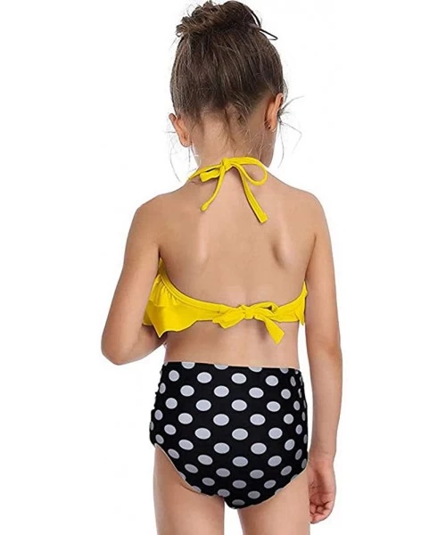 Tankinis Girls Women Flouncing Tankini Two Piece Family Matching Bathing Suits Mommy and Daughter Swimsuits - Yellow White Do...