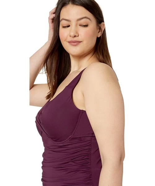 Tops Women's Plus-Size Twist Front Underwire Tankini Swim Top - New Aubergine - CN18KOA0INC