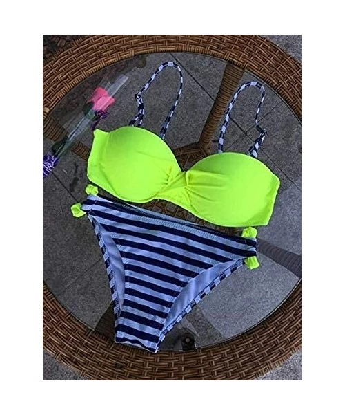 Sets Women Swimwear Two Piece Shoulder Strappy Swimsuit Padded Bikini Set Bathing Suits - 1 Yellow Stripes - CG182M8ZYTS