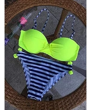 Sets Women Swimwear Two Piece Shoulder Strappy Swimsuit Padded Bikini Set Bathing Suits - 1 Yellow Stripes - CG182M8ZYTS