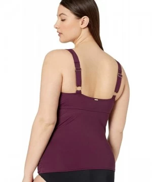 Tops Women's Plus-Size Twist Front Underwire Tankini Swim Top - New Aubergine - CN18KOA0INC