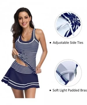 Tankinis Women's Tankini Striped Vintage Swim Dress - White Navy - C01265QR06L