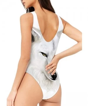 Racing 3D Printed Strap Swimwear for Woman White Wolf Tummy Control Swimwear Beach Swimsuits - C318WOG5QAW