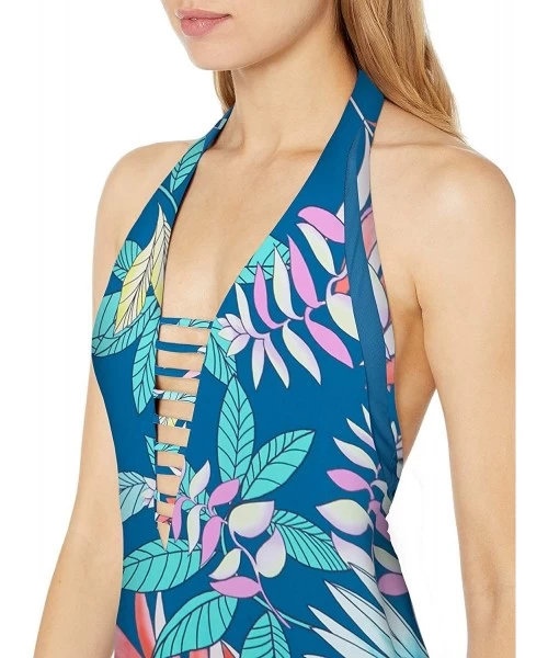 One-Pieces Women's Solana Plunge One Piece Swimsuit with Mesh Inserts - Pacific Oasis - CW18Q97WYZQ