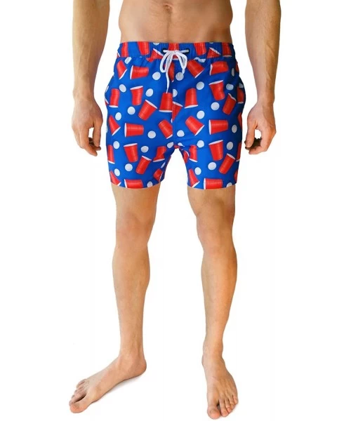 Trunks Men's Swim Trunks - Retro Style Summer Swim Suits for Men - The National Pastimes - C712BGN6I1L