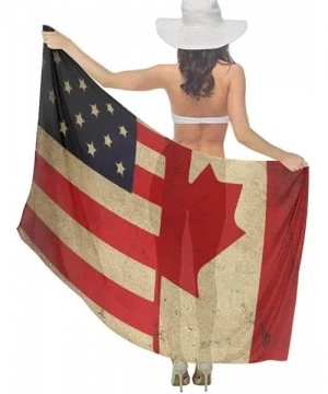 Cover-Ups Women Chiffon Scarf Shawl Wrap Sunscreen Beach Swimsuit Bikini Cover Up - New Vintage American and Canadian Flags -...