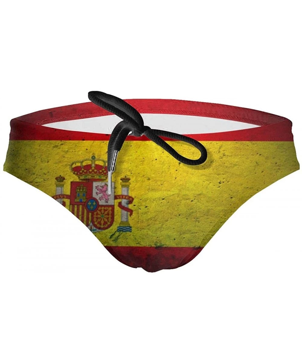 Briefs Men's Sexy Various Flag Printing Low Rise Briefs Bikini Swimwear Swimsuit with Drawstring - Spanish Flag - C7194US9G7I